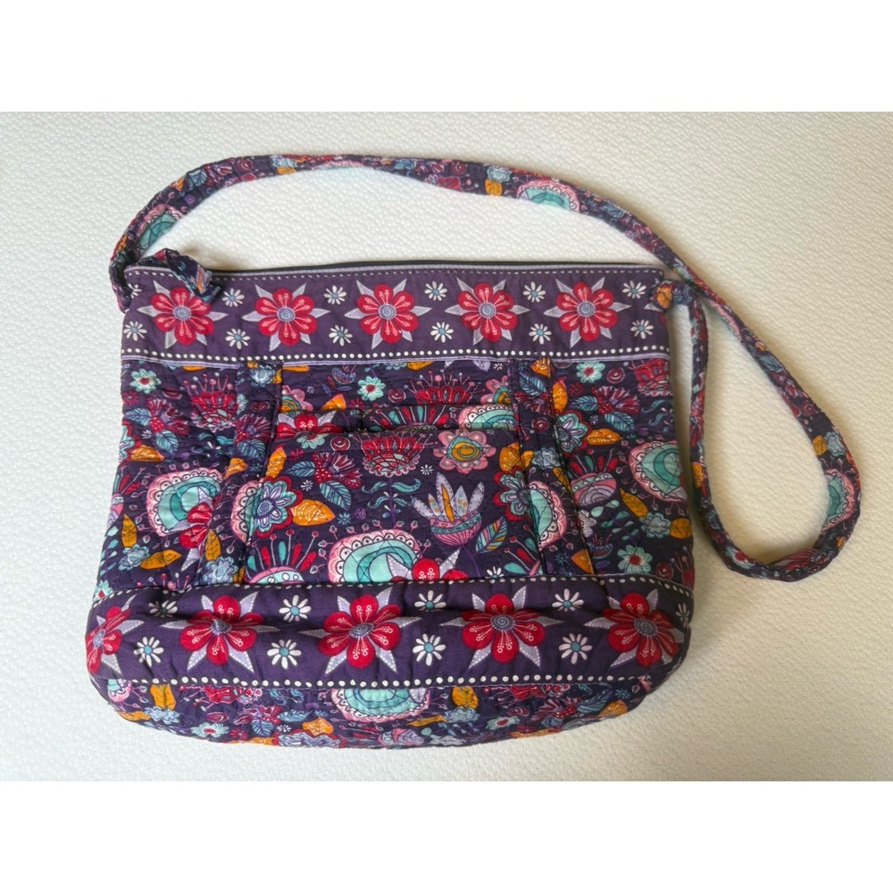 Vera Bradley Quilted Floral Shoulder Bag Purple Multicolor Tote